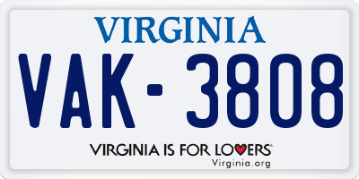 VA license plate VAK3808