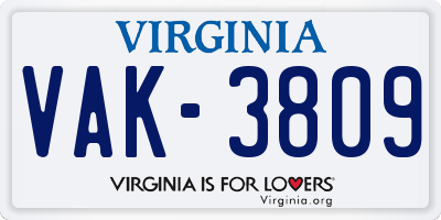 VA license plate VAK3809