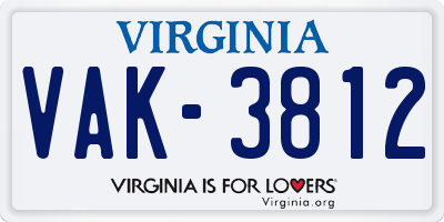 VA license plate VAK3812