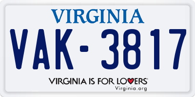 VA license plate VAK3817