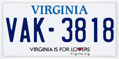 VA license plate VAK3818