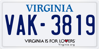 VA license plate VAK3819