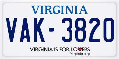 VA license plate VAK3820