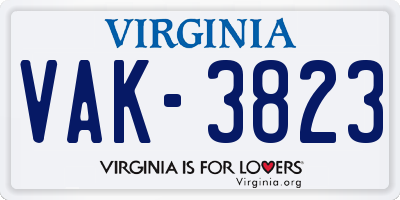 VA license plate VAK3823