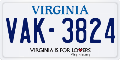 VA license plate VAK3824