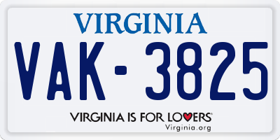 VA license plate VAK3825