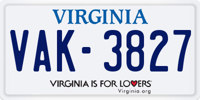 VA license plate VAK3827