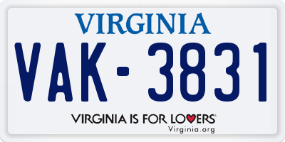 VA license plate VAK3831