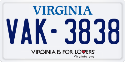 VA license plate VAK3838