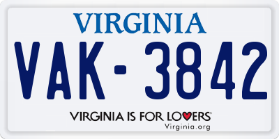 VA license plate VAK3842