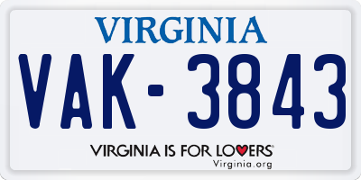 VA license plate VAK3843