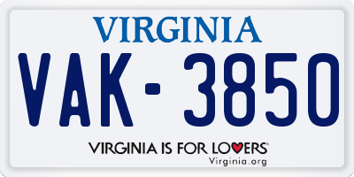 VA license plate VAK3850