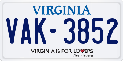 VA license plate VAK3852