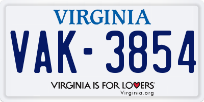 VA license plate VAK3854