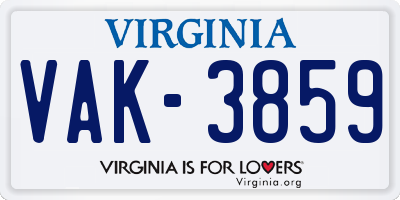 VA license plate VAK3859