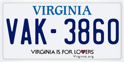 VA license plate VAK3860