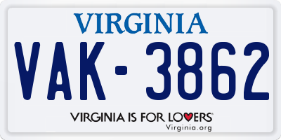 VA license plate VAK3862