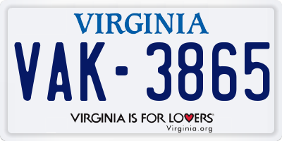 VA license plate VAK3865