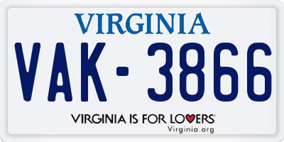 VA license plate VAK3866