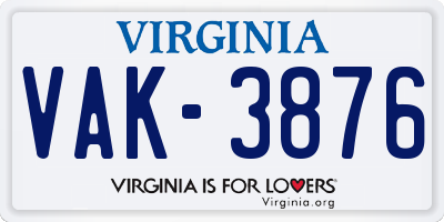 VA license plate VAK3876
