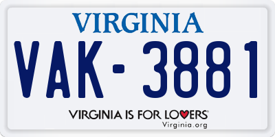 VA license plate VAK3881
