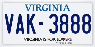 VA license plate VAK3888