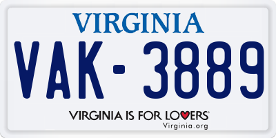 VA license plate VAK3889