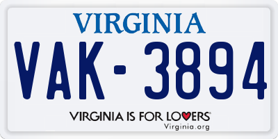VA license plate VAK3894