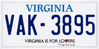 VA license plate VAK3895