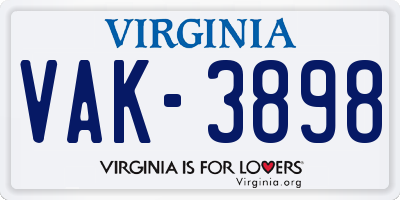 VA license plate VAK3898