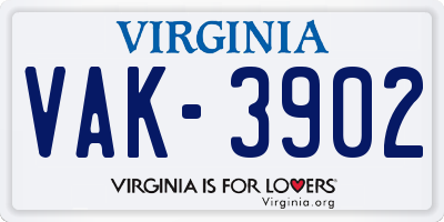 VA license plate VAK3902