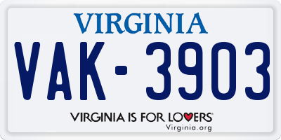 VA license plate VAK3903