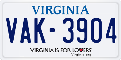VA license plate VAK3904