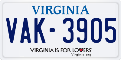 VA license plate VAK3905
