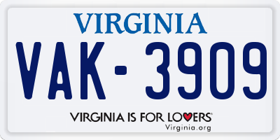 VA license plate VAK3909