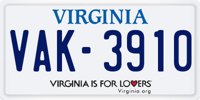 VA license plate VAK3910