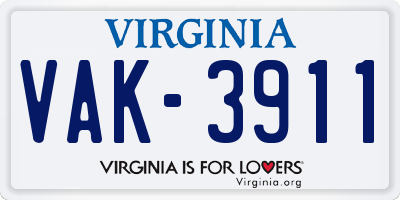 VA license plate VAK3911