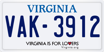 VA license plate VAK3912