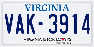 VA license plate VAK3914