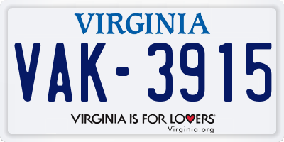 VA license plate VAK3915