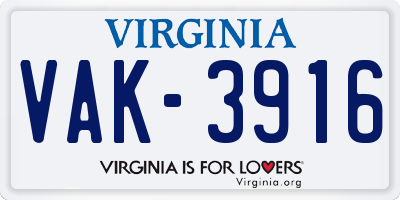 VA license plate VAK3916