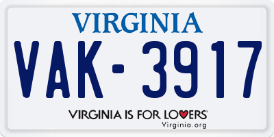 VA license plate VAK3917