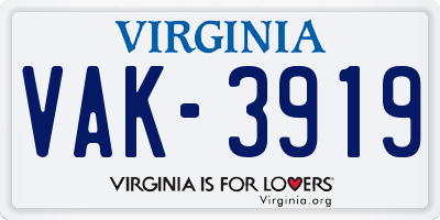 VA license plate VAK3919