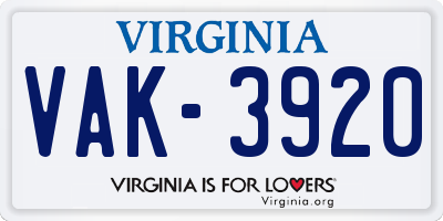 VA license plate VAK3920