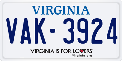 VA license plate VAK3924