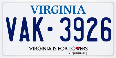 VA license plate VAK3926