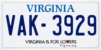 VA license plate VAK3929