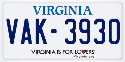VA license plate VAK3930