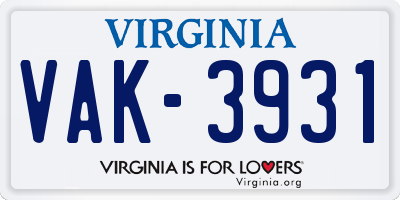 VA license plate VAK3931