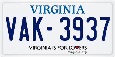 VA license plate VAK3937